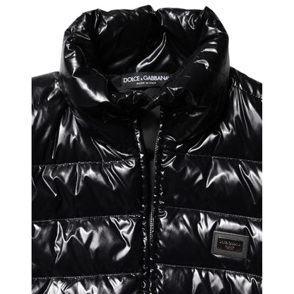 Dolce & Gabbana Black Logo Plaque Full Zip Puffer Jacket