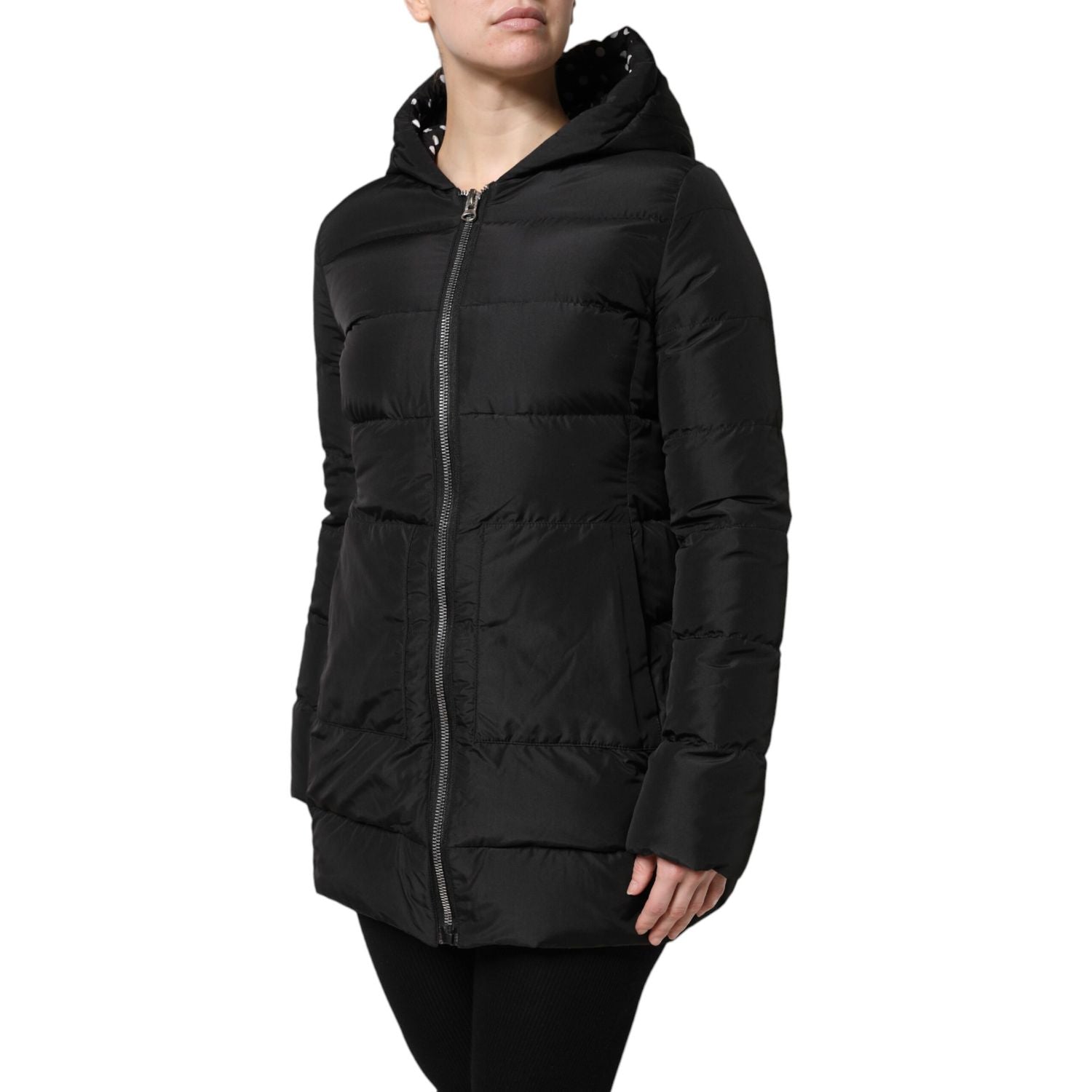 Dolce & Gabbana Black Puffer Hooded Zip Reversible Jacket