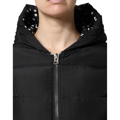 Dolce & Gabbana Black Puffer Hooded Zip Reversible Jacket
