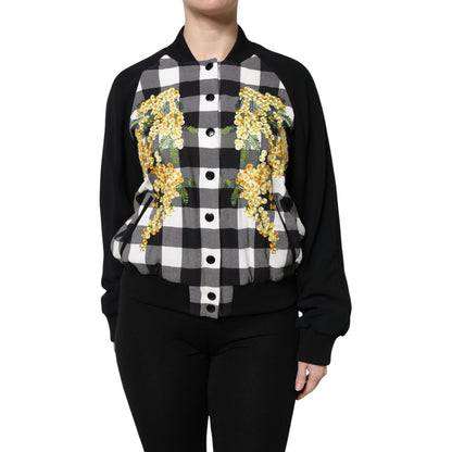 Dolce & Gabbana Black White Check Floral Button Down Jacket Dolce & Gabbana