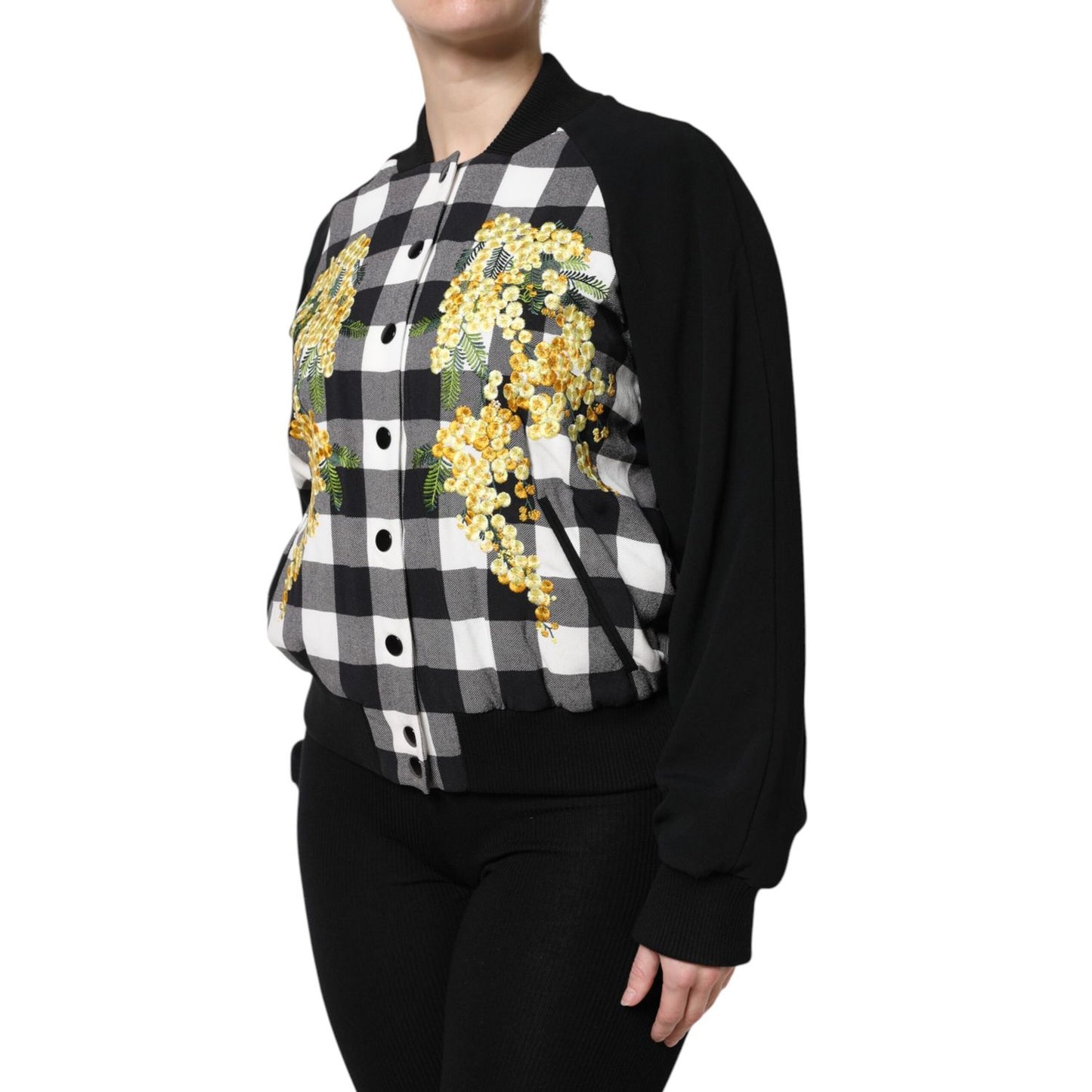 Dolce & Gabbana Black White Check Floral Button Down Jacket Dolce & Gabbana