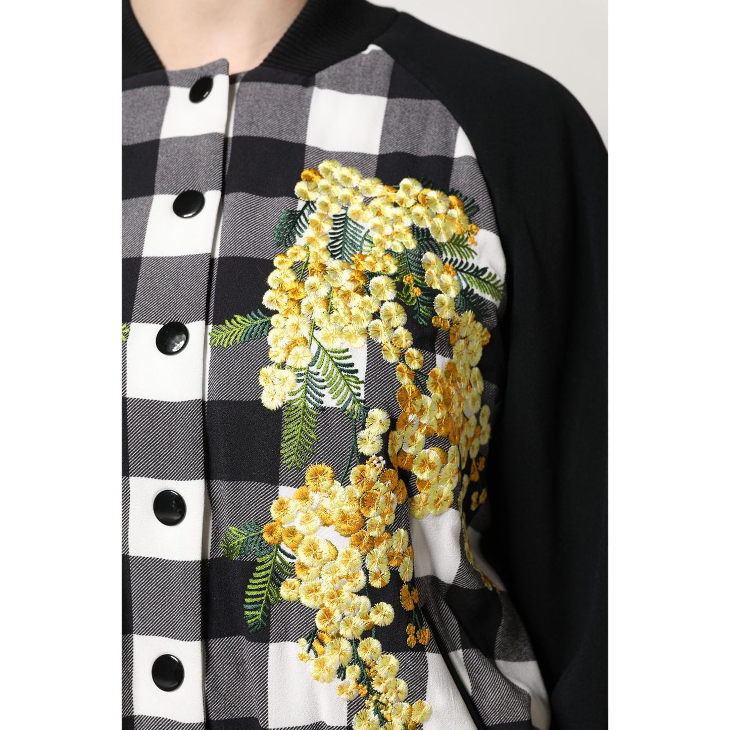 Dolce & Gabbana Black White Check Floral Button Down Jacket Dolce & Gabbana