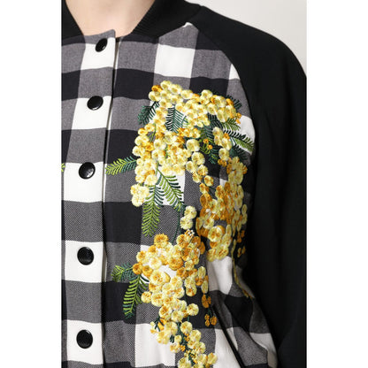 Dolce & Gabbana Black White Check Floral Button Down Jacket Dolce & Gabbana