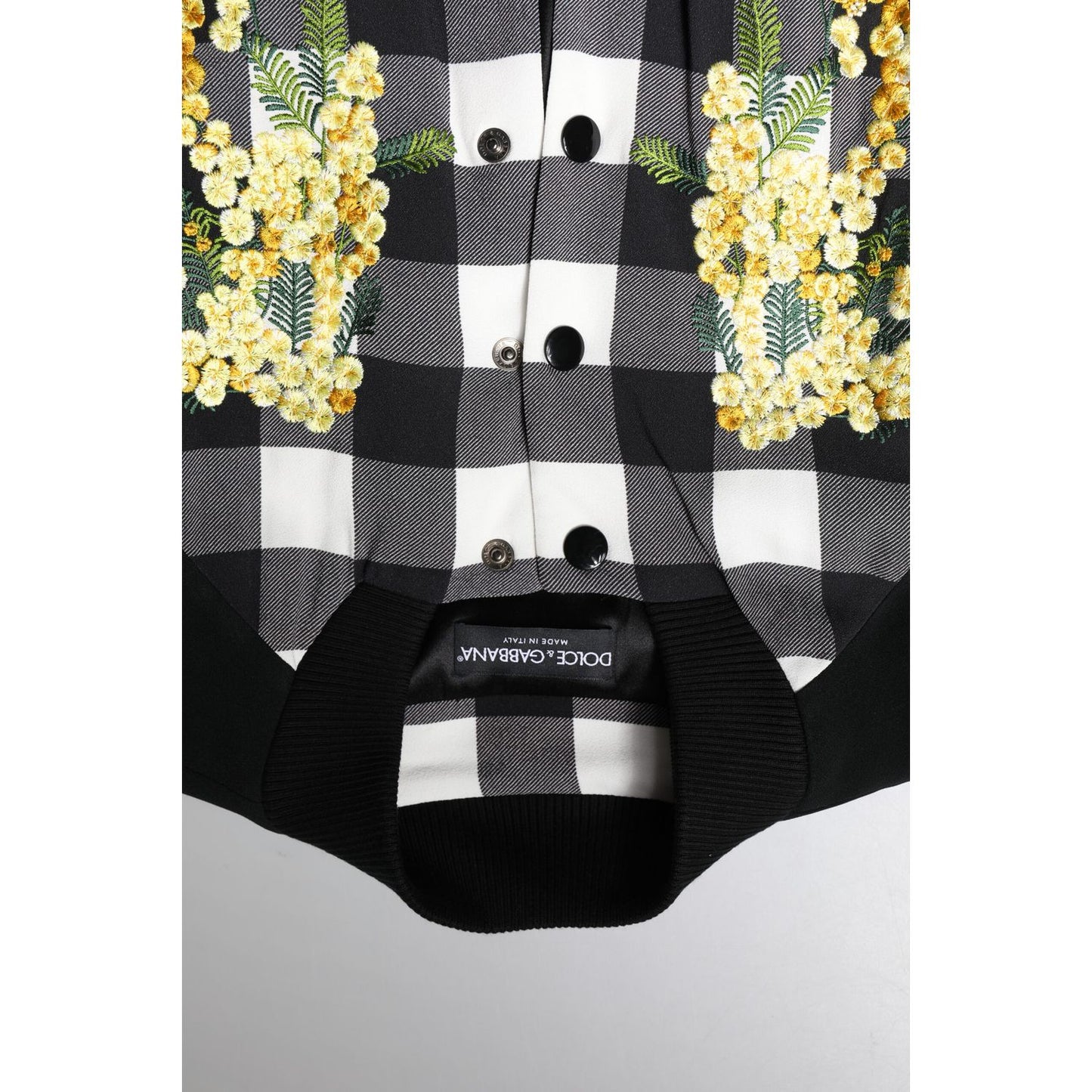 Dolce & Gabbana Black White Check Floral Button Down Jacket Dolce & Gabbana