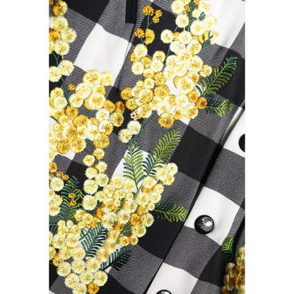 Dolce & Gabbana Black White Check Floral Button Down Jacket Dolce & Gabbana
