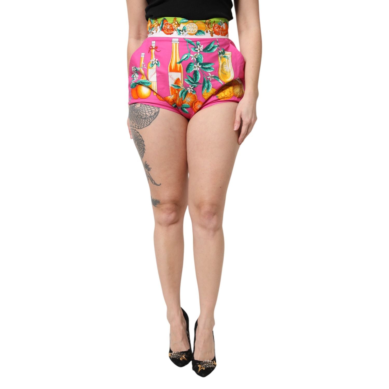 Dolce & Gabbana Pink Printed High Waist Hot Pants Shorts
