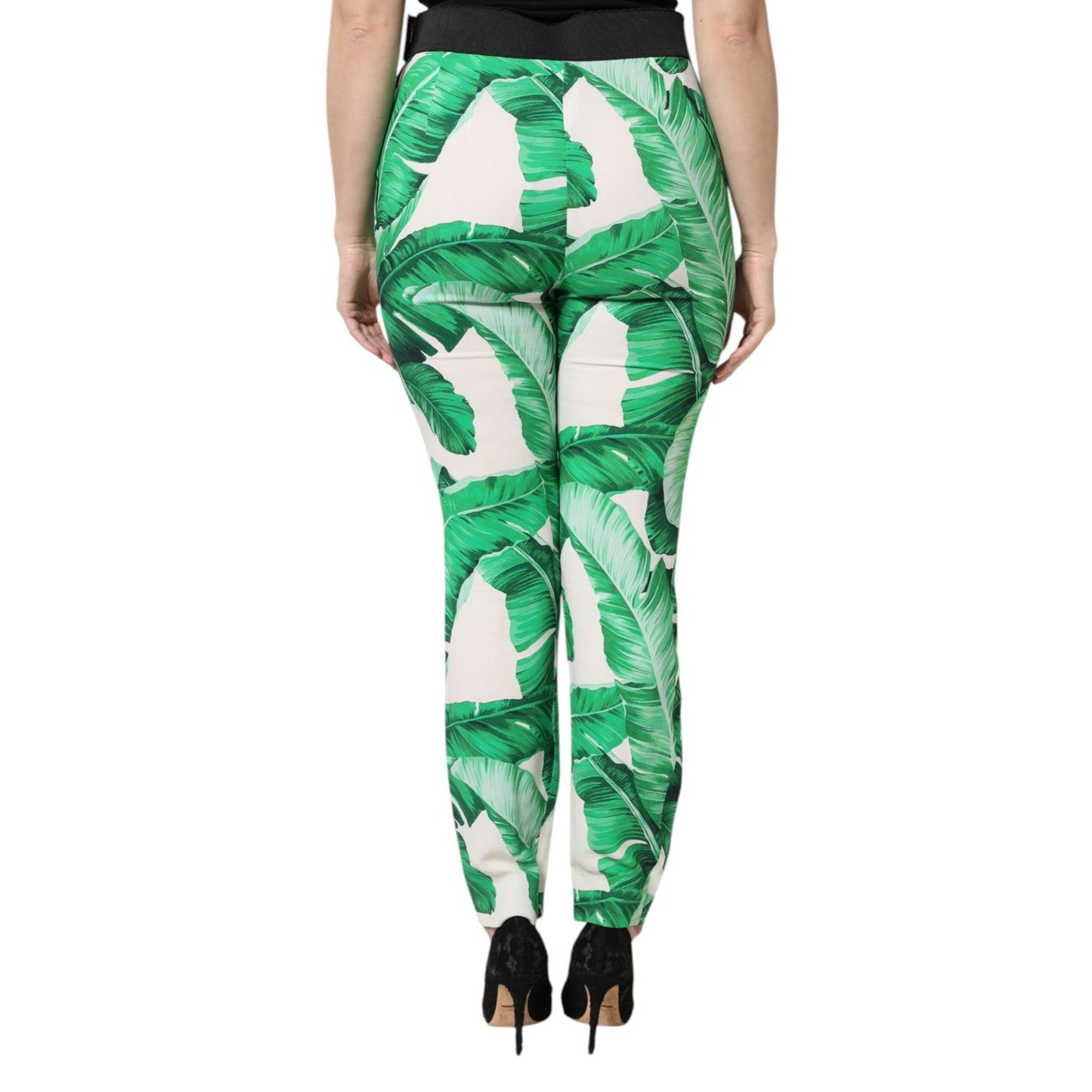 Dolce & Gabbana White Green Leaf High Waist Pants Dolce & Gabbana