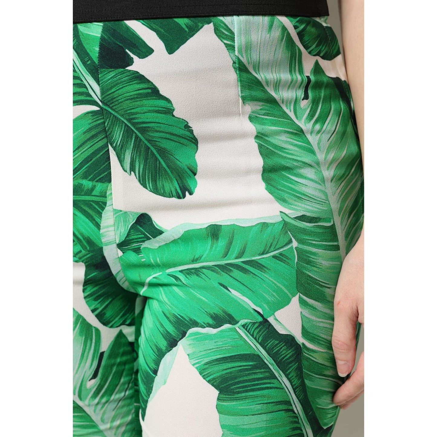 Dolce & Gabbana White Green Leaf High Waist Pants Dolce & Gabbana