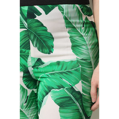 Dolce & Gabbana White Green Leaf High Waist Pants Dolce & Gabbana