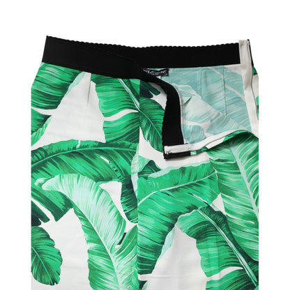 Dolce & Gabbana White Green Leaf High Waist Pants Dolce & Gabbana