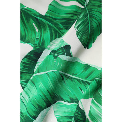 Dolce & Gabbana White Green Leaf High Waist Pants Dolce & Gabbana