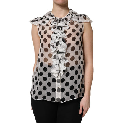 Dolce & Gabbana White Black Polka Dot Cotton Sleeveless Top Dolce & Gabbana