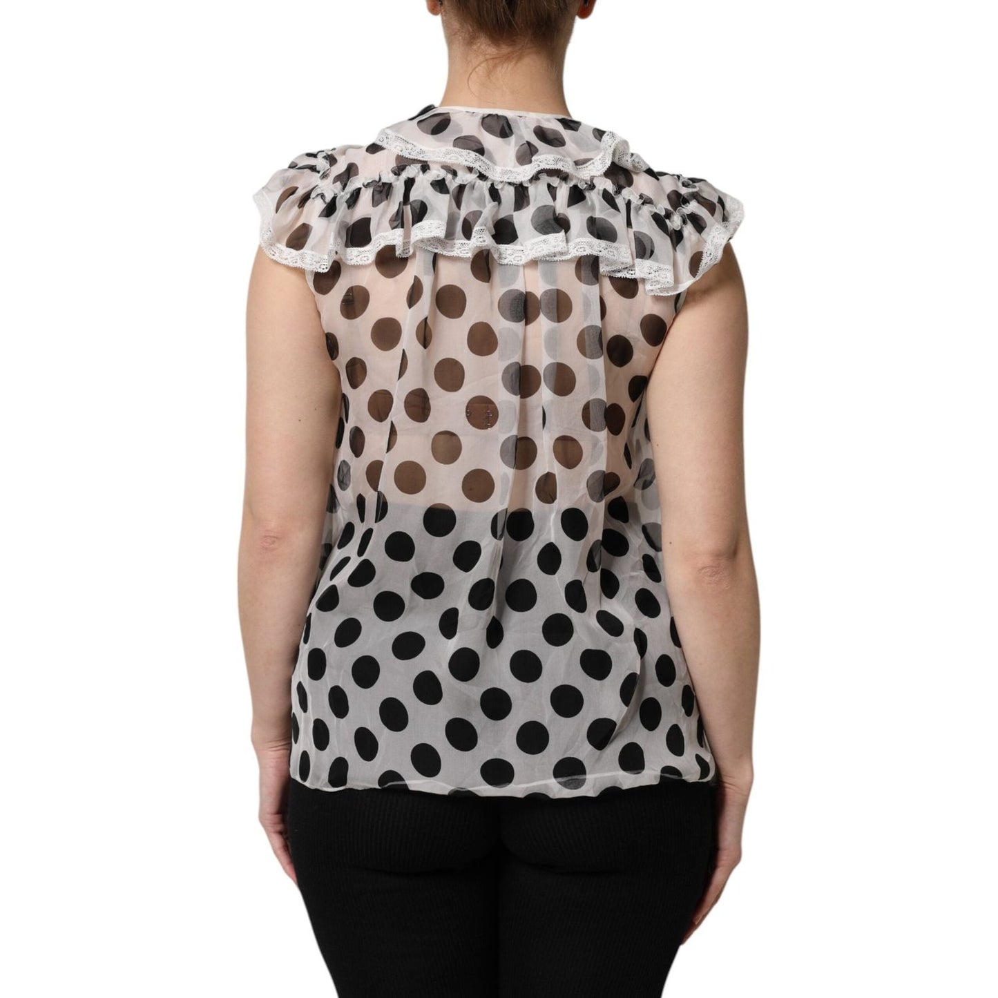 Dolce & Gabbana White Black Polka Dot Cotton Sleeveless Top Dolce & Gabbana