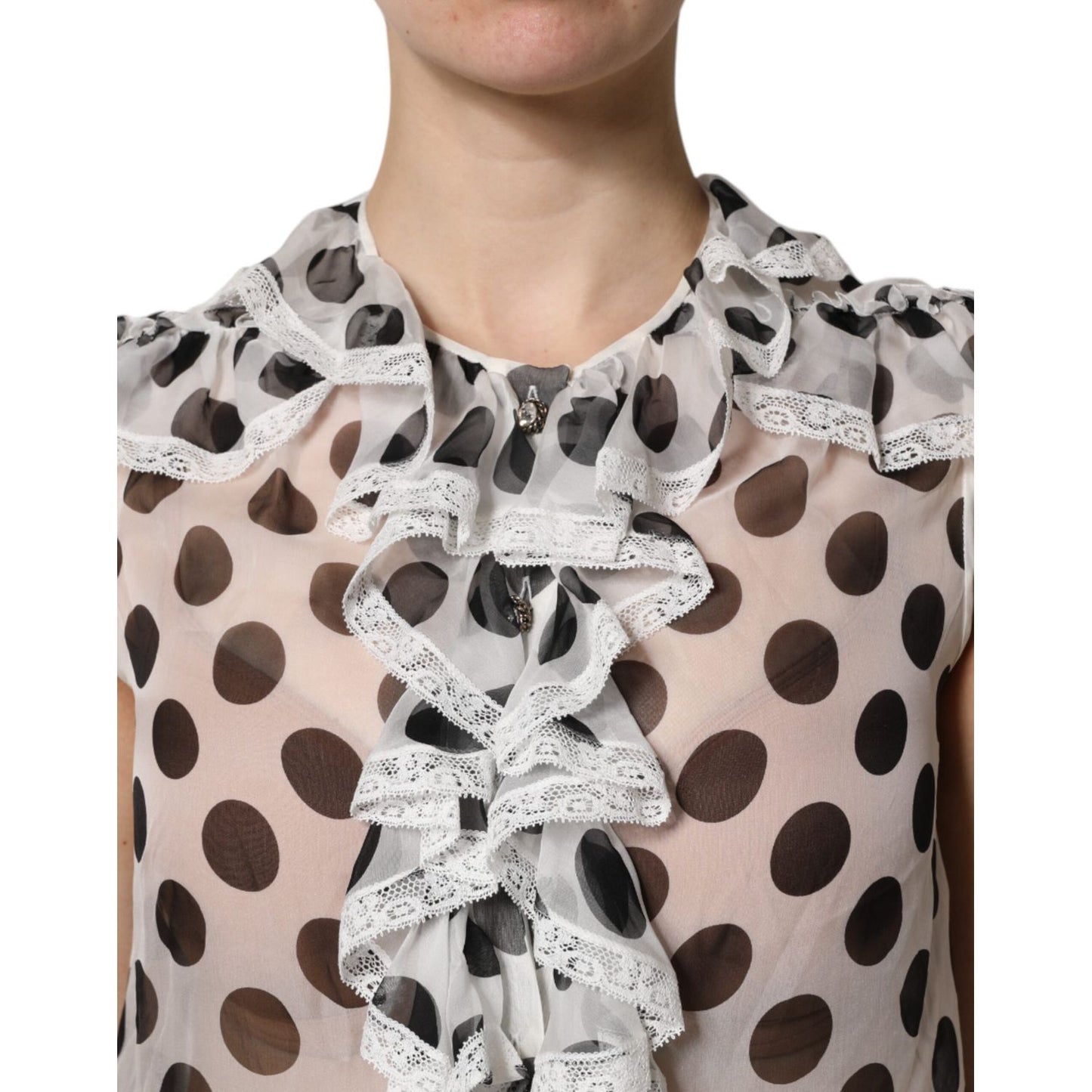 Dolce & Gabbana White Black Polka Dot Cotton Sleeveless Top Dolce & Gabbana