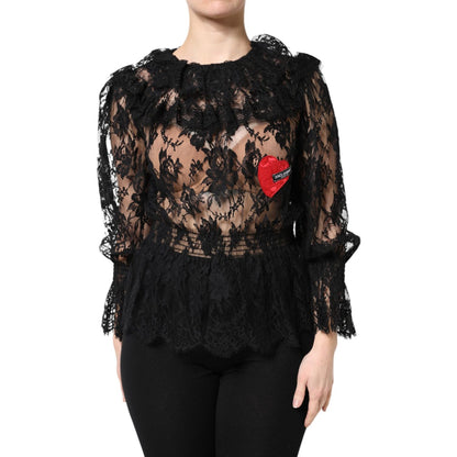 Dolce & Gabbana Black Cotton Floral Lace Women Blouse Top Dolce & Gabbana
