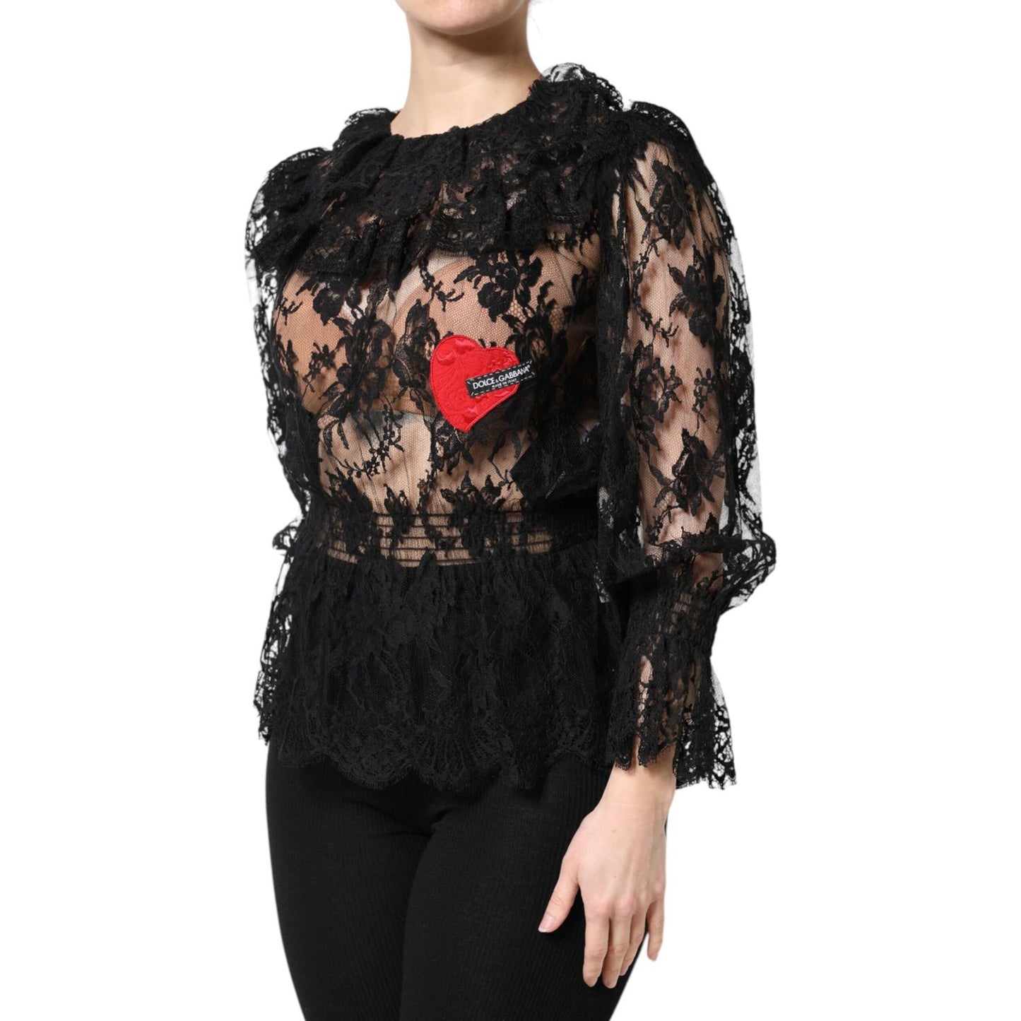 Dolce & Gabbana Black Cotton Floral Lace Women Blouse Top Dolce & Gabbana