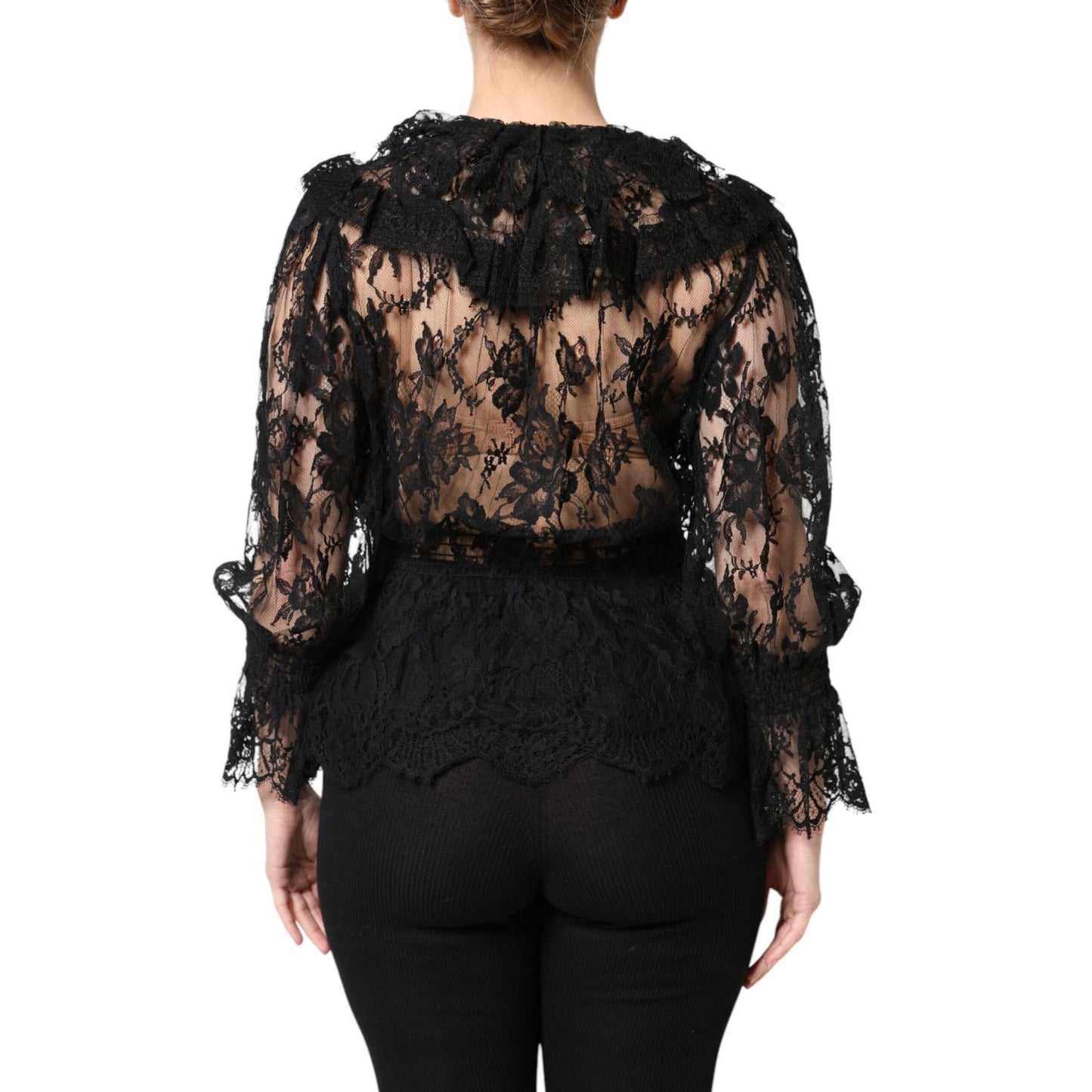 Dolce & Gabbana Black Cotton Floral Lace Women Blouse Top Dolce & Gabbana