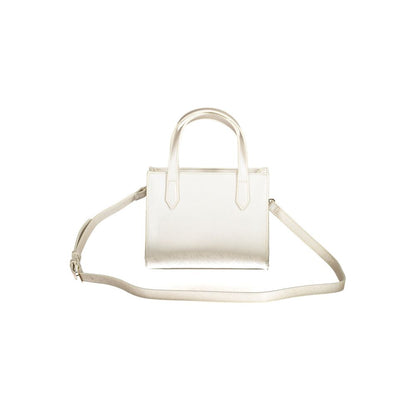 Elegant white handbag with two handles and adjustable strap