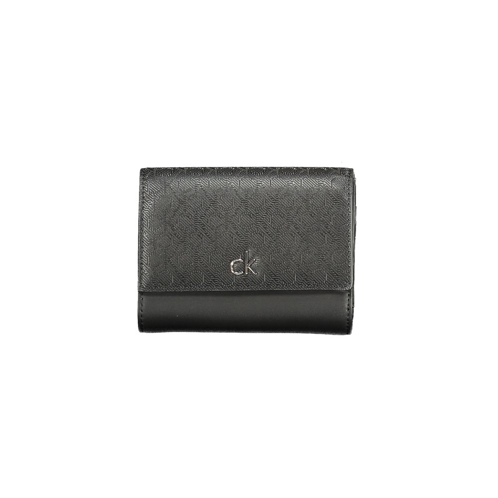 Calvin Klein Black Polyester Women Wallet with RFID-blocking, dual compartments, coin purse, and external pocket for easy access.