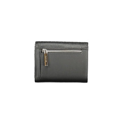 Calvin Klein Black Polyester Women Wallet with RFID-blocking, dual compartments, coin purse, and external pocket for style and security.