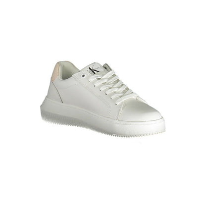Calvin Klein White Polyester Women Sneaker with lace-up design, crafted from recycled materials, featuring iconic CK logo on side.
