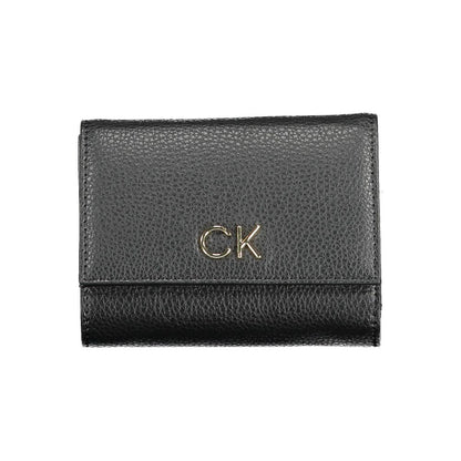 Calvin Klein Black Polyethylene Women Wallet with RFID protection and zip closure, featuring sleek design and CK logo.