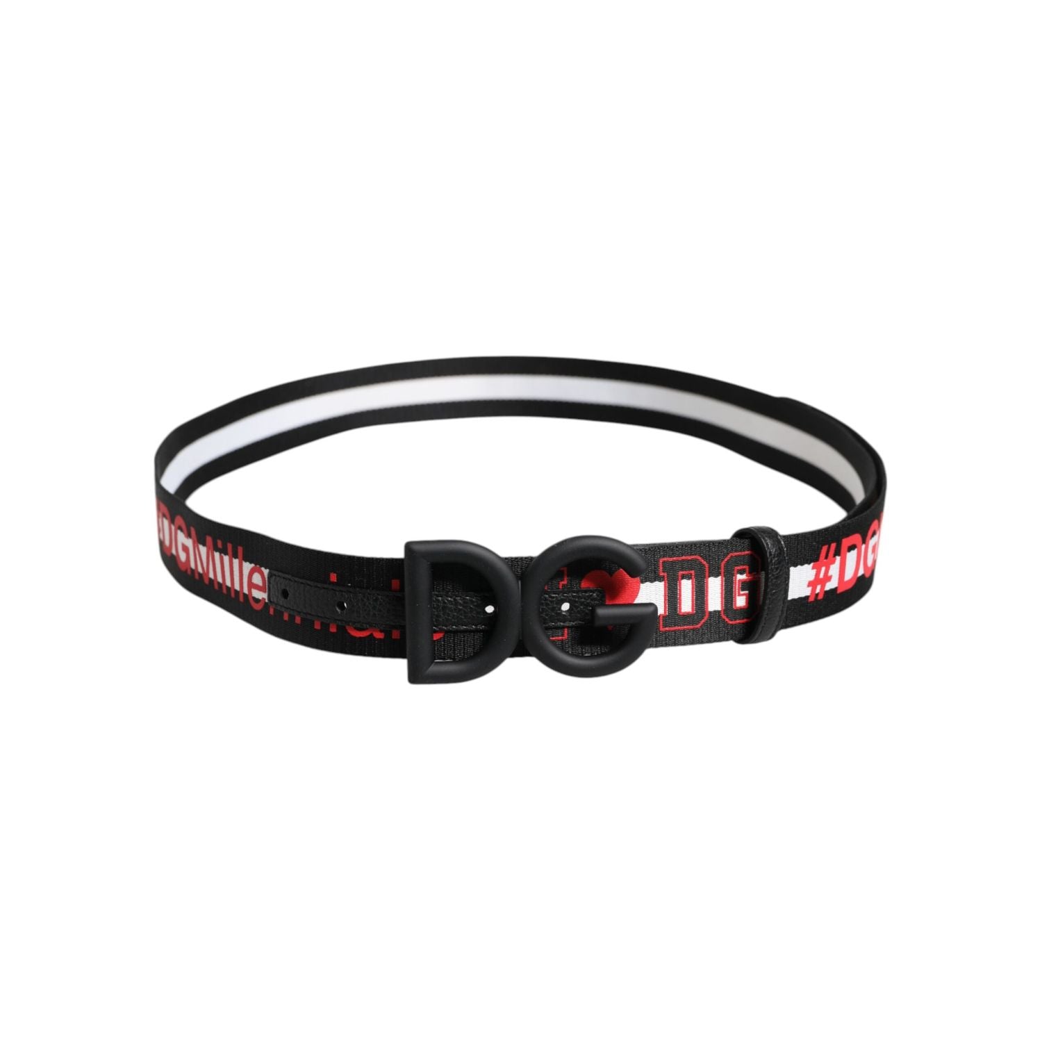 Dolce & Gabbana Black Polyester Logo Print DG Buckle Belt