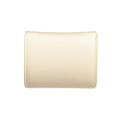 Mario Valentino Beige Polyethylene Wallet with coin purse, card spaces, automatic closure, and logo, made from recycled materials.