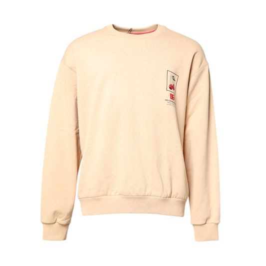 Dolce & Gabbana Beige Cherry Print Crew Neck Pullover Sweater