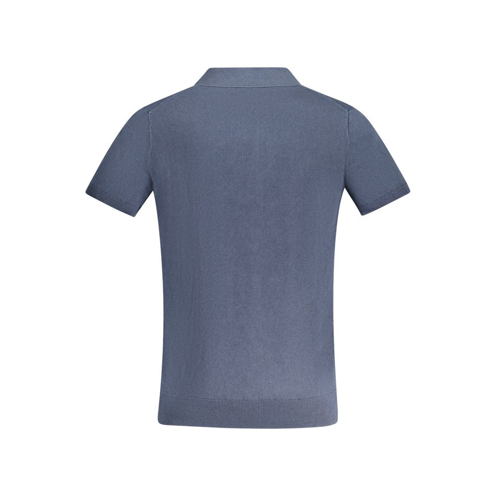 Back view of Guess Jeans Blue Cotton Men Sweater with short sleeves, showcasing elegant style and contemporary design.