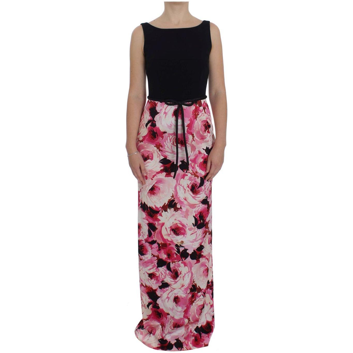 Dolce & Gabbana Pink Floral Print Long Maxi Sheath Dress