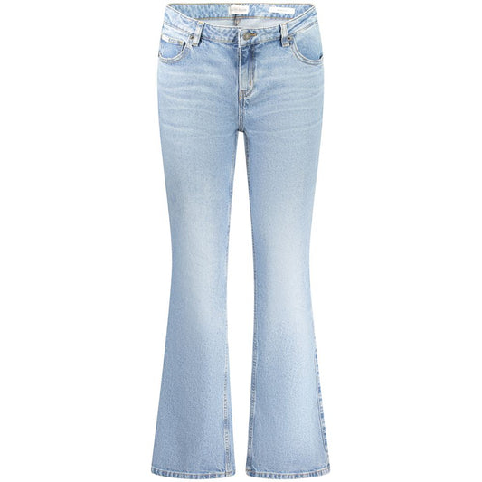 Guess Jeans Blue Cotton Women Jeans bootcut style with classic five-pocket design and washed effect, featuring signature Guess logo.