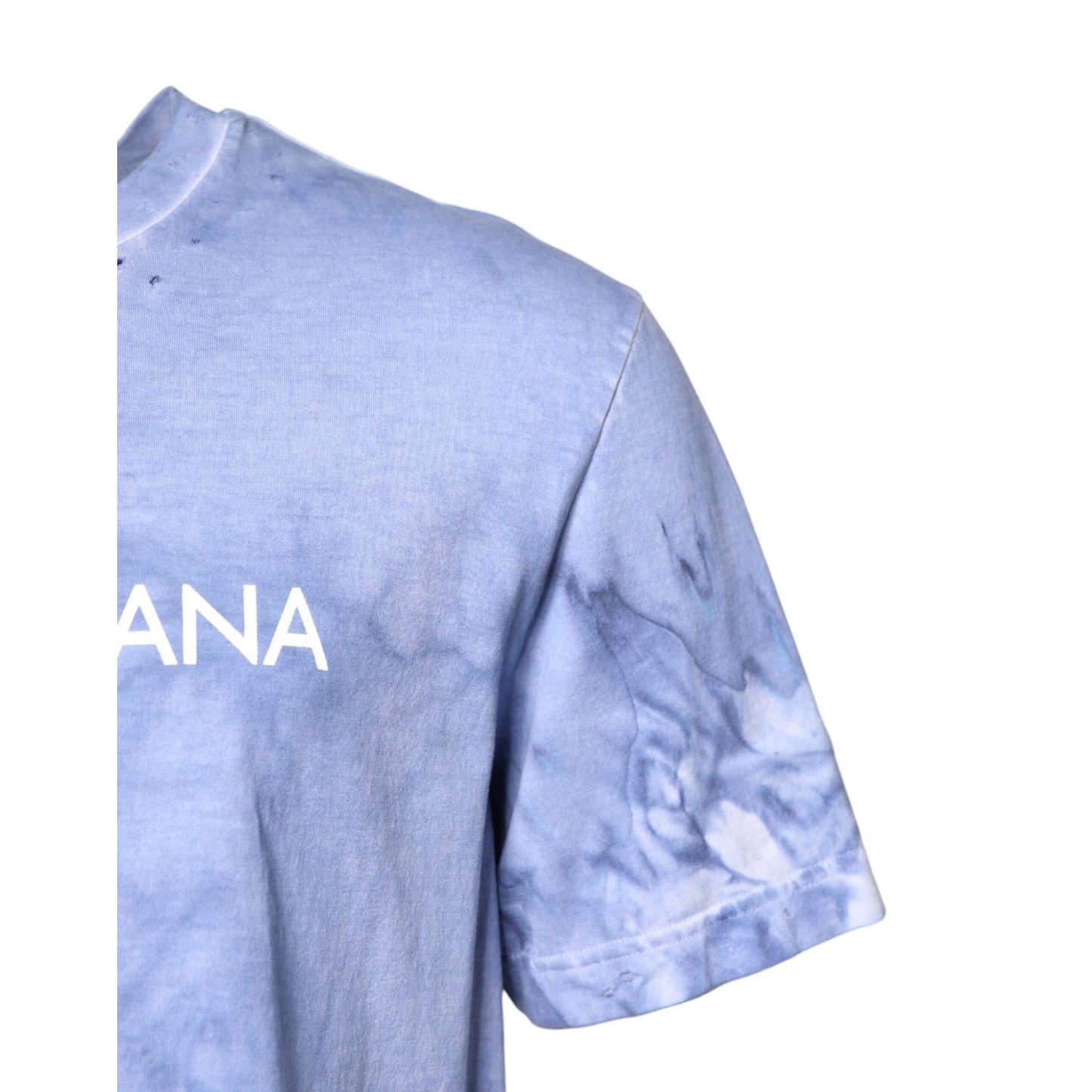 Dolce & Gabbana Blue Cotton Logo Print Crew Neck T-shirt