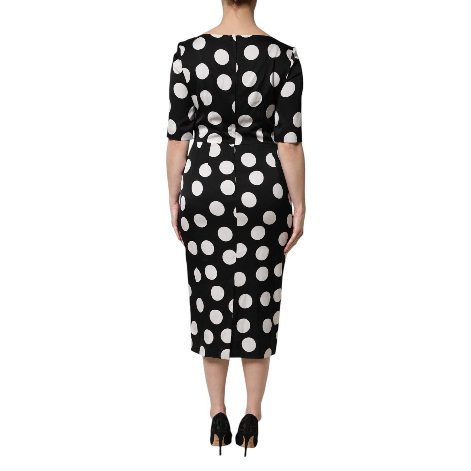 Dolce & Gabbana Black White Polka Dot Sheath Midi Dress