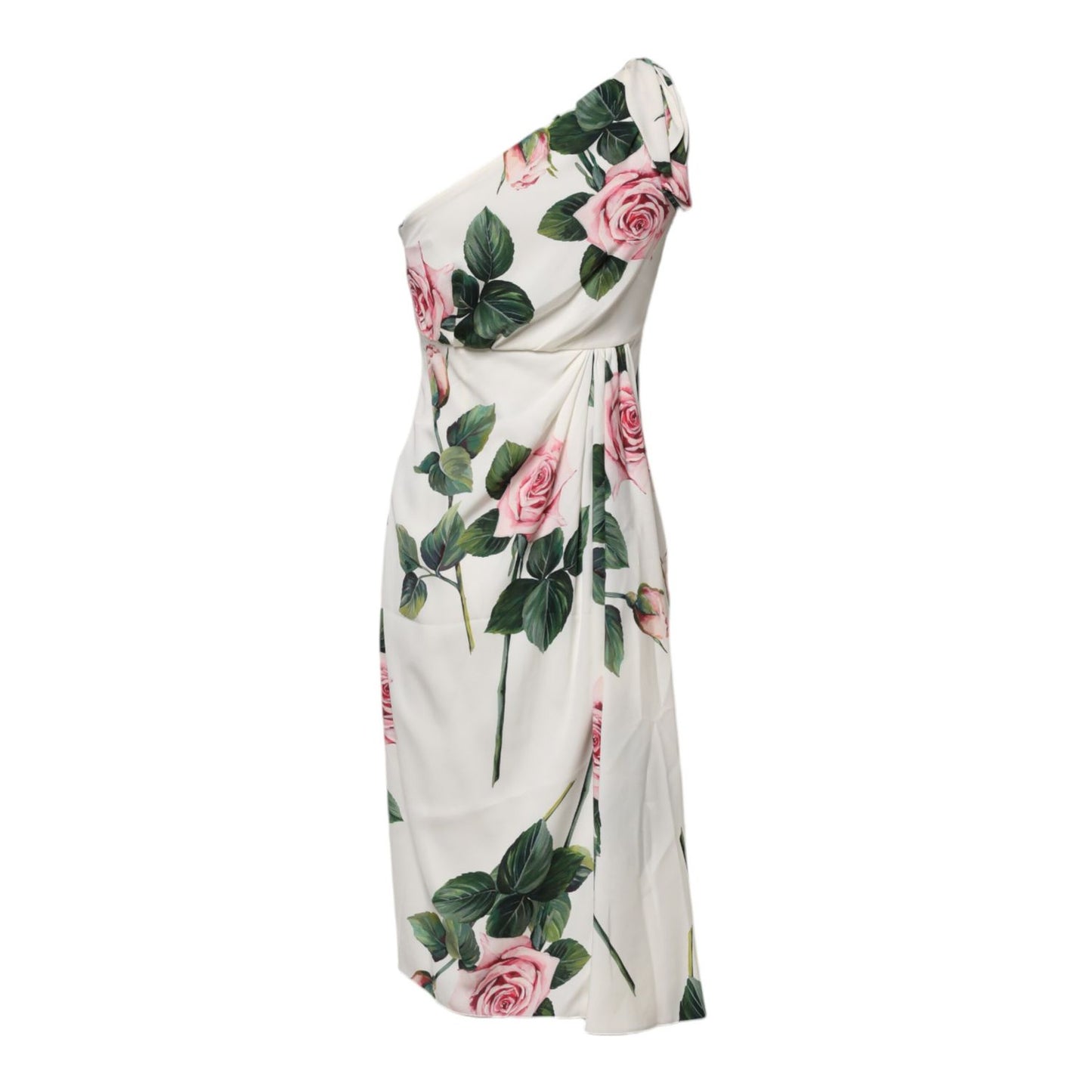 Dolce & Gabbana White Floral One Shoulder Sheath Midi Dress