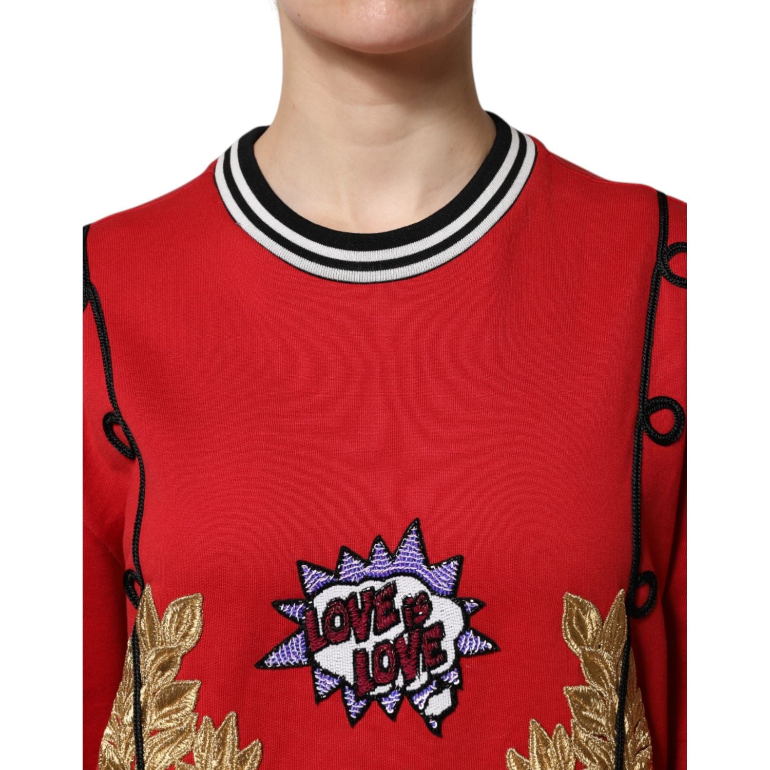 Dolce & Gabbana Red Cotton Queen Sequined Pullover Sweater