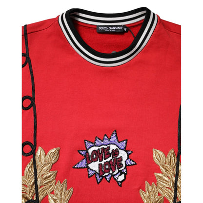 Dolce & Gabbana Red Cotton Queen Sequined Pullover Sweater