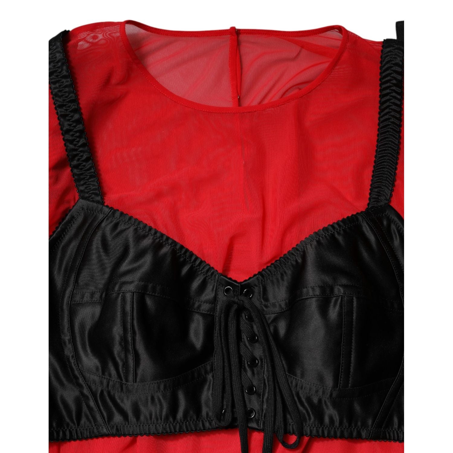 Dolce & Gabbana Red Black Bustier Detailing Long Sleeves Top