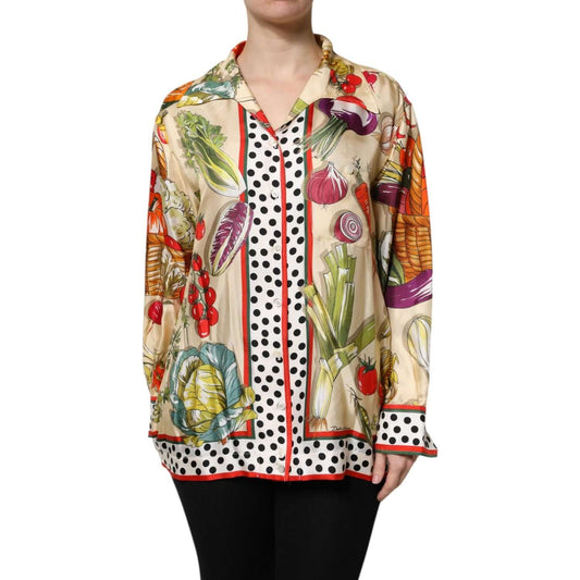 Dolce & Gabbana Multicolor Vegetables Silk Long Sleeves Top
