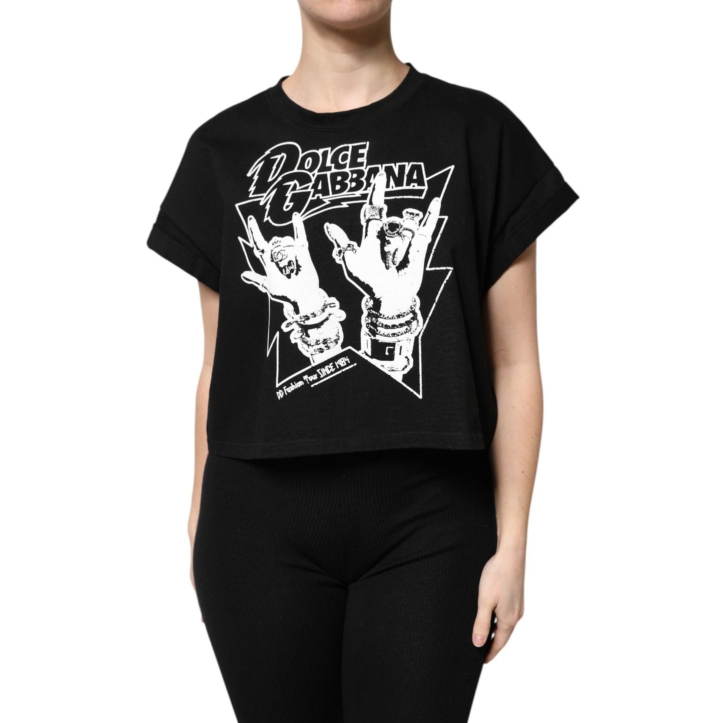 Dolce & Gabbana Black Cotton Printed Short Sleeves T-shirt