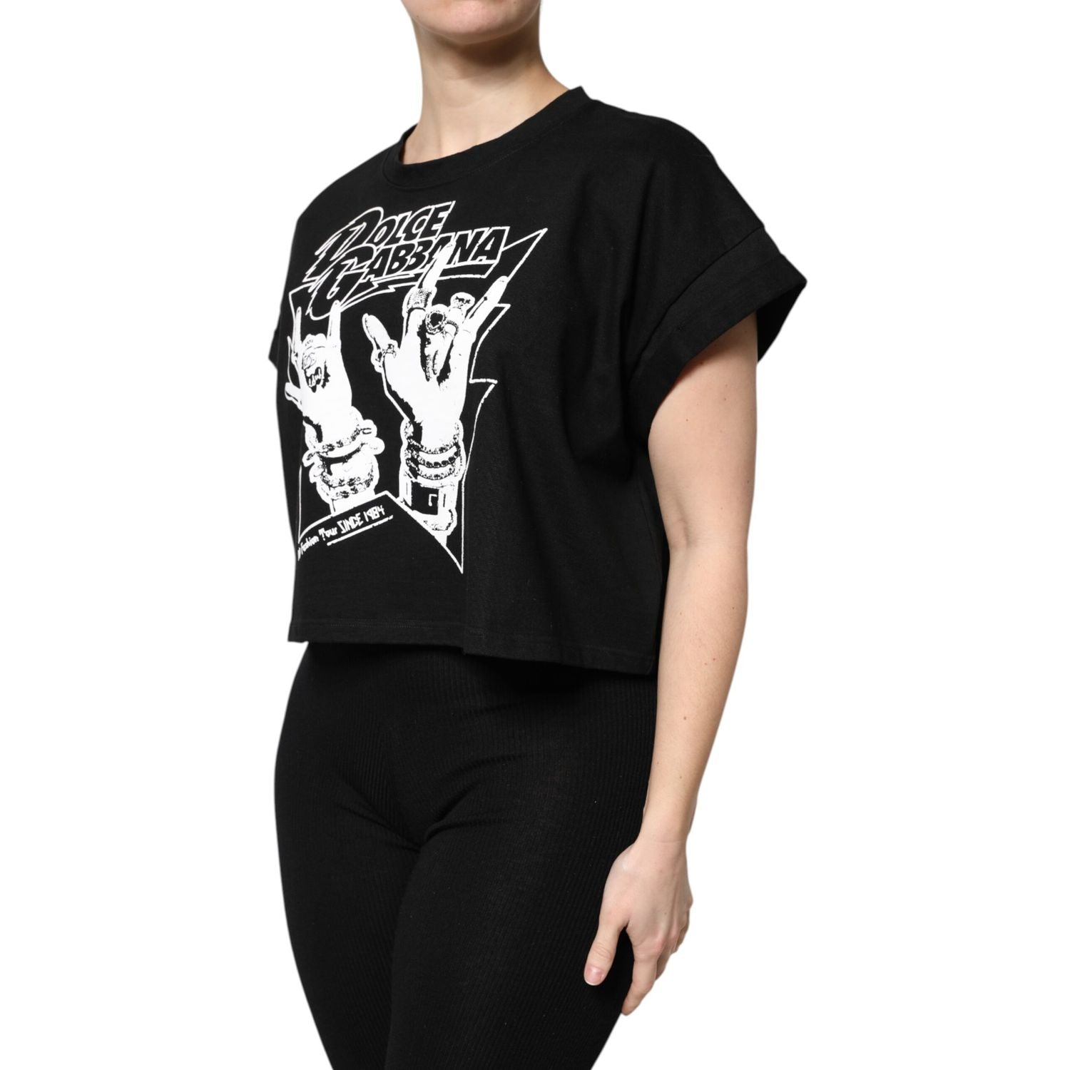 Dolce & Gabbana Black Cotton Printed Short Sleeves T-shirt