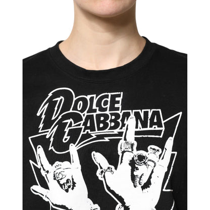 Dolce & Gabbana Black Cotton Printed Short Sleeves T-shirt