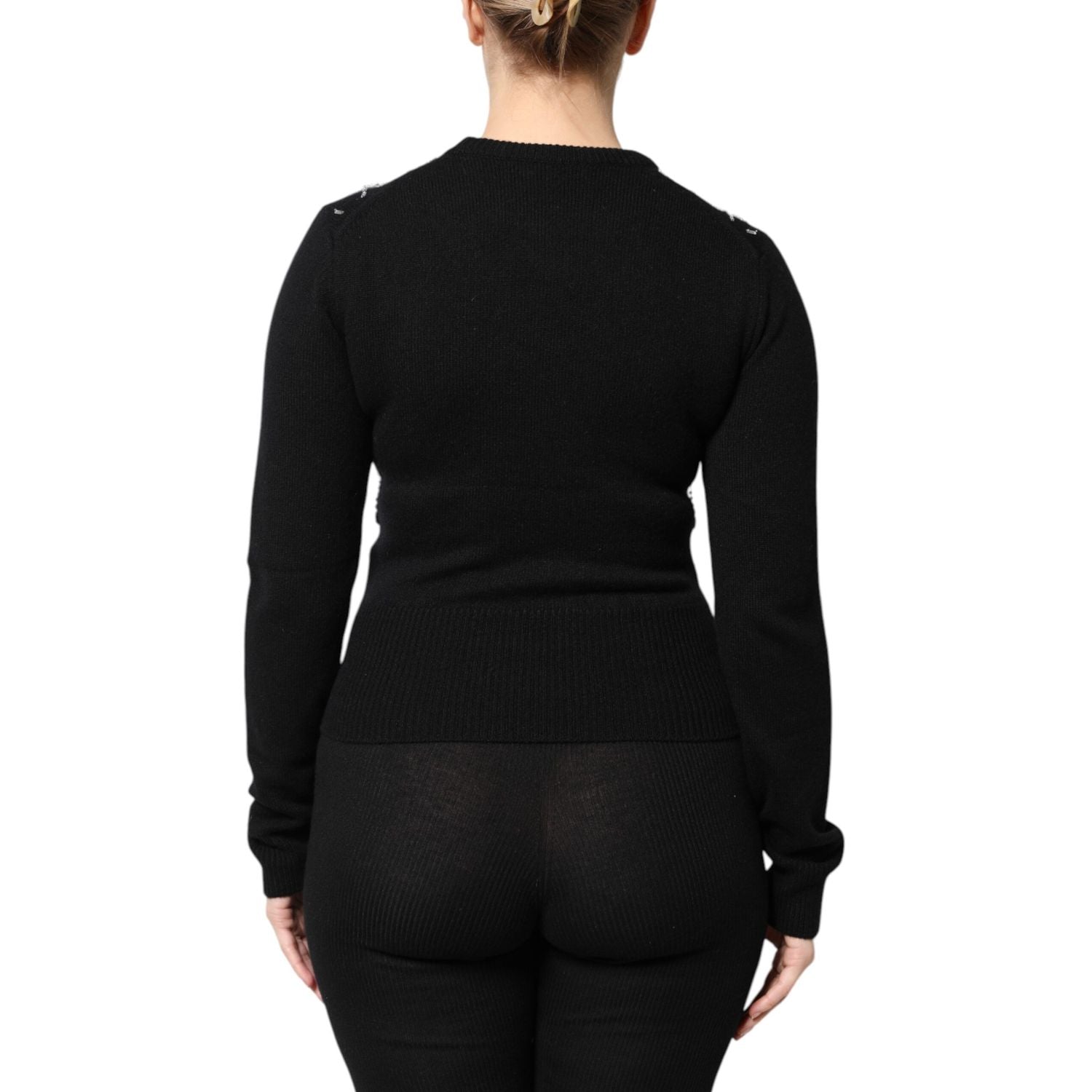 Dolce & Gabbana Black Cashmere Embellished Long Sleeves Top