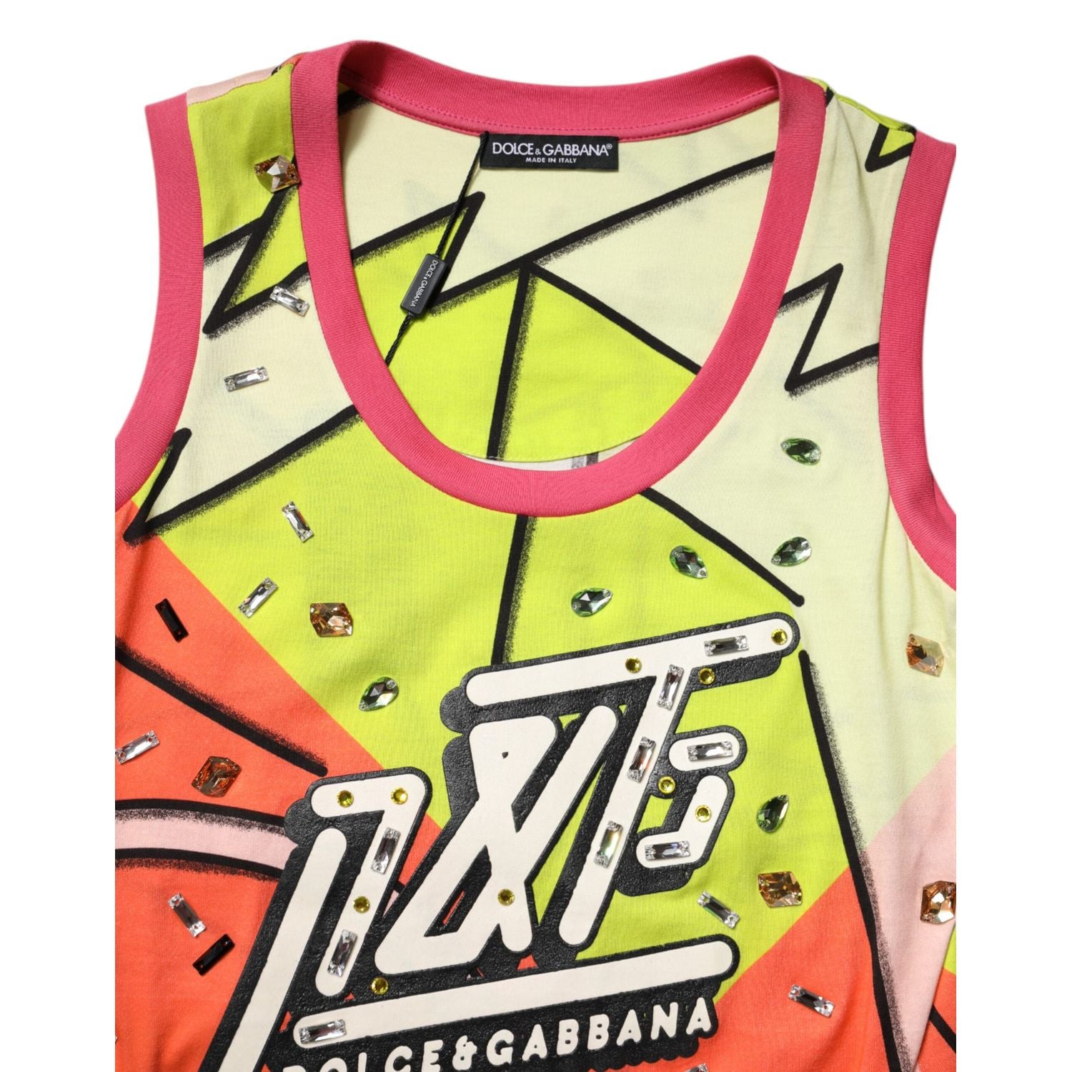 Dolce & Gabbana Multicolor Printed Crystal Embellishment Top