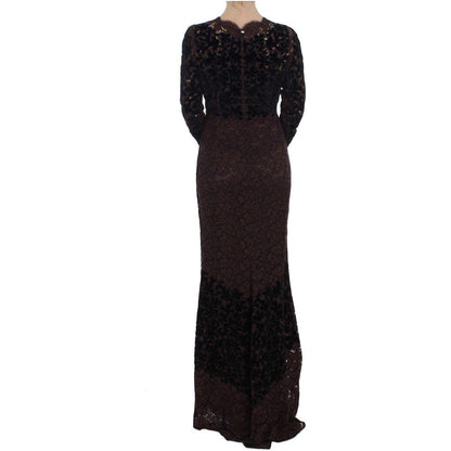 Dolce & Gabbana Purple Floral Lace Ricamo Maxi Dress