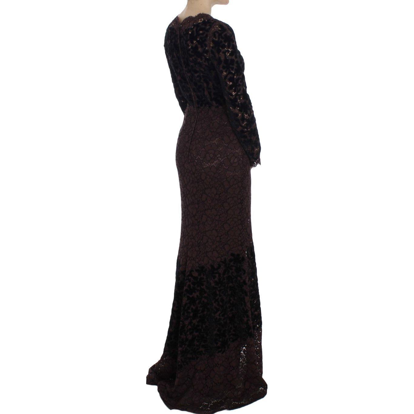 Dolce & Gabbana Purple Floral Lace Ricamo Maxi Dress