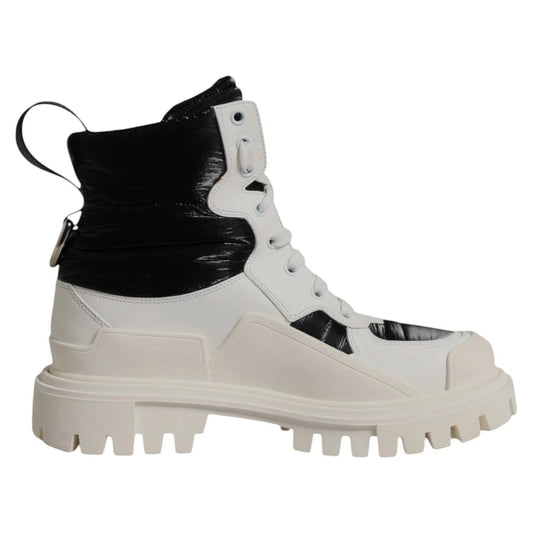 Dolce & Gabbana White Padded Mid Calf Lace Up Boots Shoes