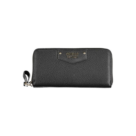 Guess Jeans Black Polyethylene Women Wallet with zip closure, external pocket, and chic design.