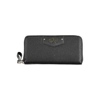 Guess Jeans Black Polyethylene Women Wallet with zip closure, external pocket, and card slots, combining style and functionality.