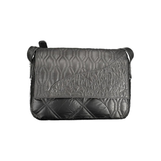 Desigual Black Polyethylene Women Handbag with quilted design, external pocket, and adjustable strap for style and practicality.